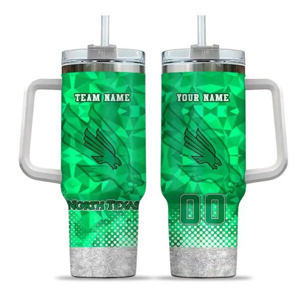 personalized north texas mean green geometric prism green curved tumbler best selling