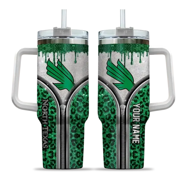 personalized north texas mean green leopard zipper green curved tumbler best selling