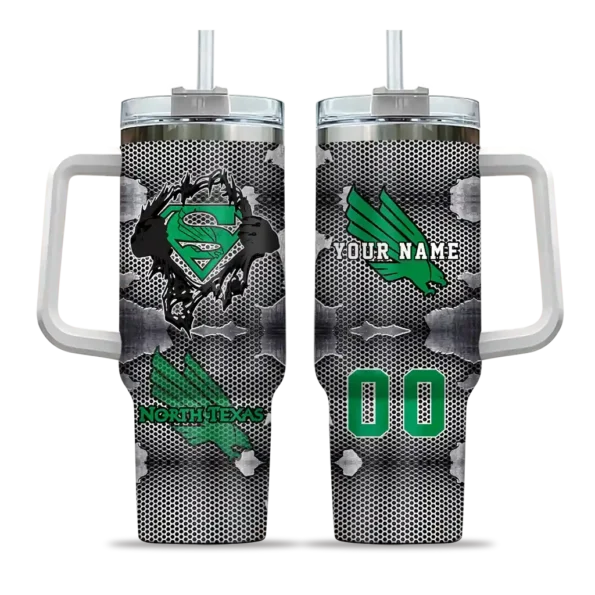 personalized north texas mean green superman shield green gray curved tumbler best selling