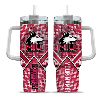 personalized northern illinois huskies chevron angle red curved tumbler best selling.webp