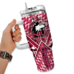 personalized northern illinois huskies chevron angle red curved tumbler best selling.webp