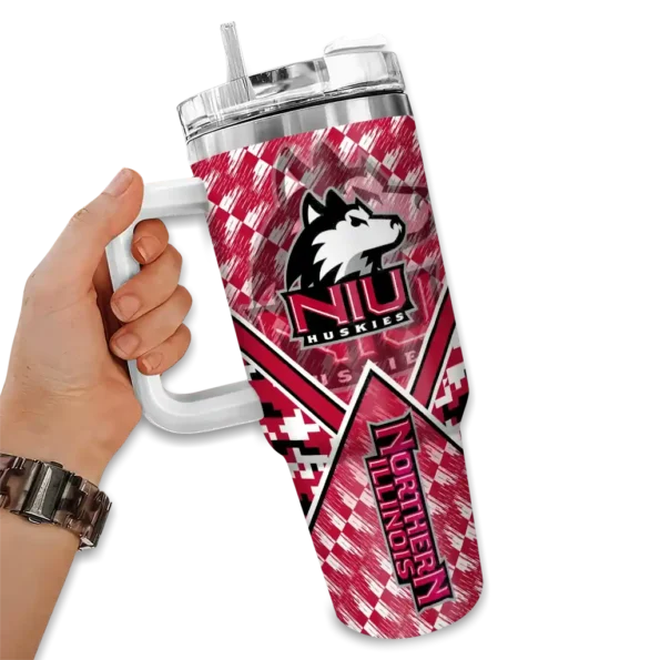 personalized northern illinois huskies chevron angle red curved tumbler fashion forward.webp