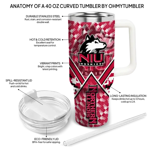personalized northern illinois huskies chevron angle red curved tumbler new arrival.webp