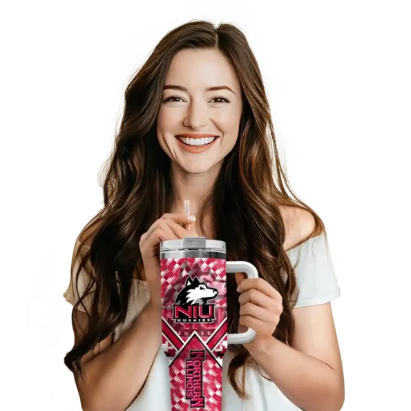 personalized northern illinois huskies chevron angle red curved tumbler premium grade.webp