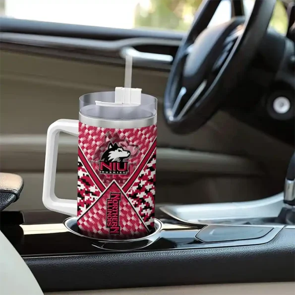 personalized northern illinois huskies chevron angle red curved tumbler trendy.webp