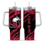 personalized northern illinois huskies claw cut red black curved tumbler best selling.webp