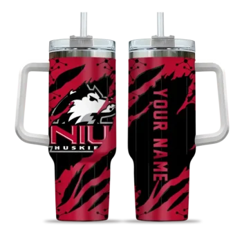 personalized northern illinois huskies claw cut red black curved tumbler best selling.webp