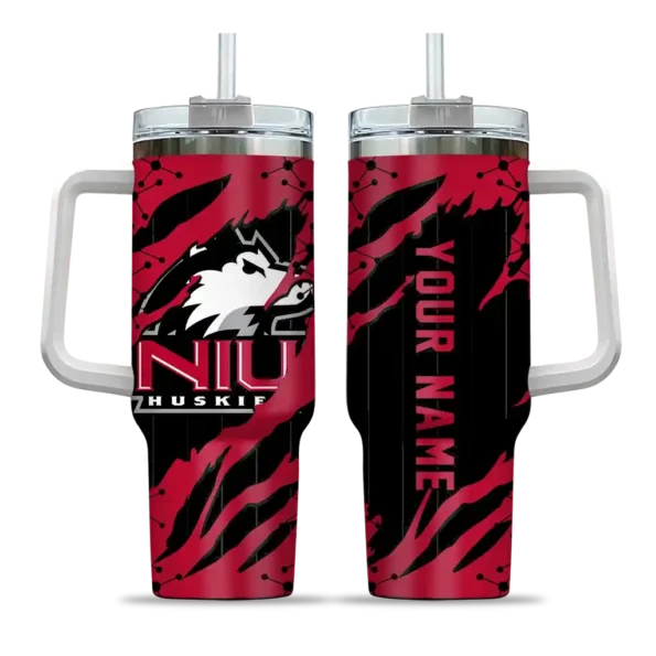 personalized northern illinois huskies claw cut red black curved tumbler best selling.webp
