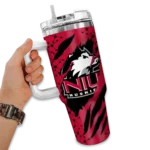 personalized northern illinois huskies claw cut red black curved tumbler best selling.webp