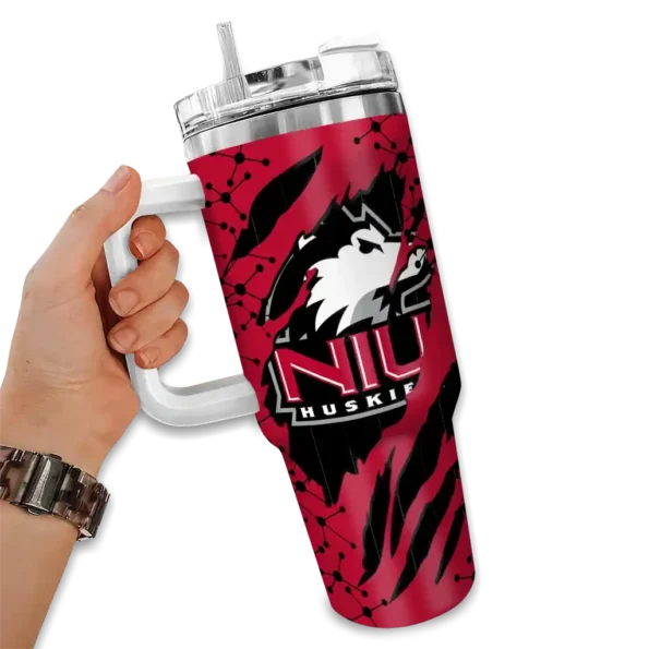 personalized northern illinois huskies claw cut red black curved tumbler fashion forward.webp