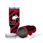 personalized northern illinois huskies claw cut red black curved tumbler best selling.webp