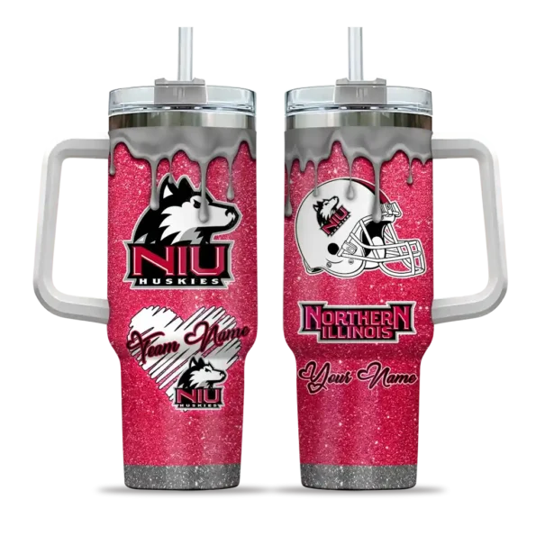 personalized northern illinois huskies heart helmet motif red curved tumbler best selling.webp