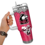 personalized northern illinois huskies heart helmet motif red curved tumbler best selling.webp