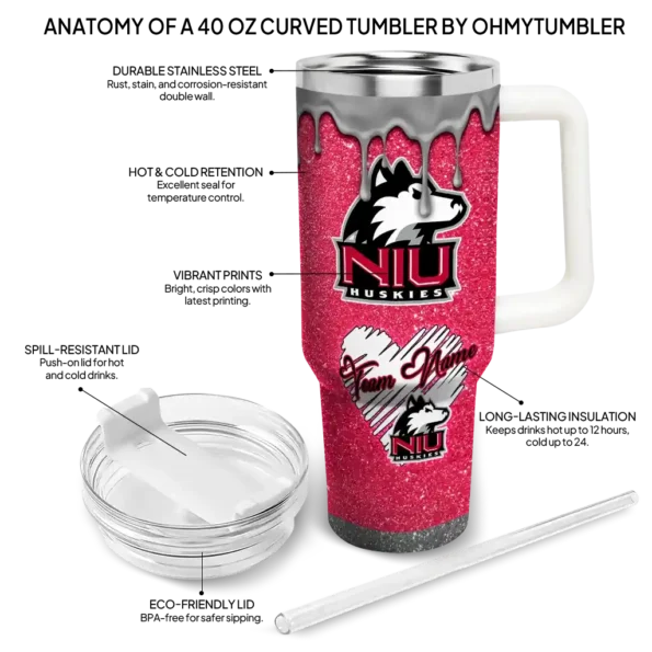 personalized northern illinois huskies heart helmet motif red curved tumbler new arrival.webp