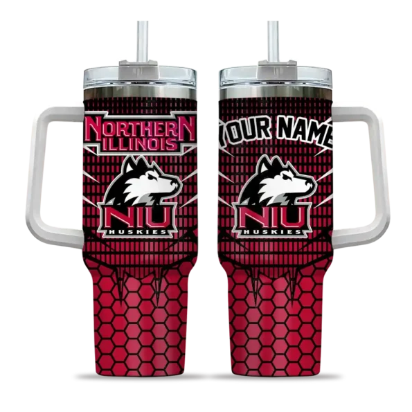 personalized northern illinois huskies hex texture red curved tumbler best selling.webp