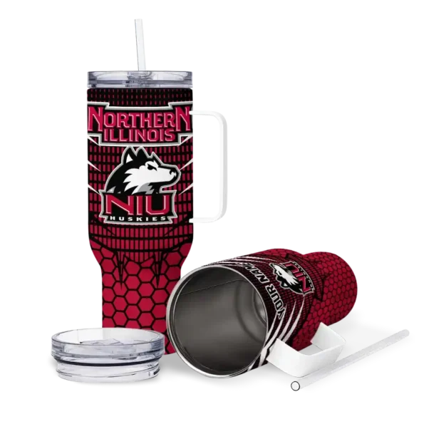 personalized northern illinois huskies hex texture red curved tumbler high quality.webp