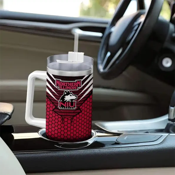 personalized northern illinois huskies hex texture red curved tumbler trendy.webp