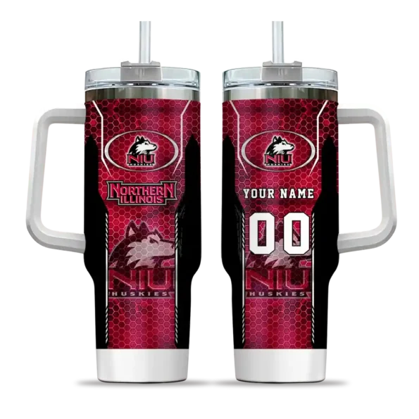 personalized northern illinois huskies hexagon armor red curved tumbler best selling