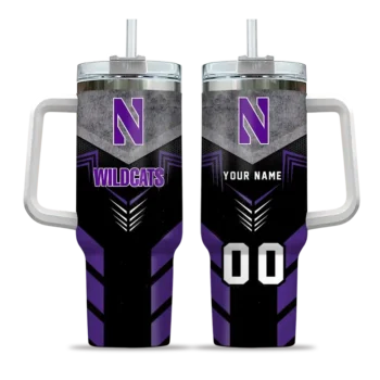 personalized northwestern wildcats arrow armor purple black curved tumbler best selling.webp