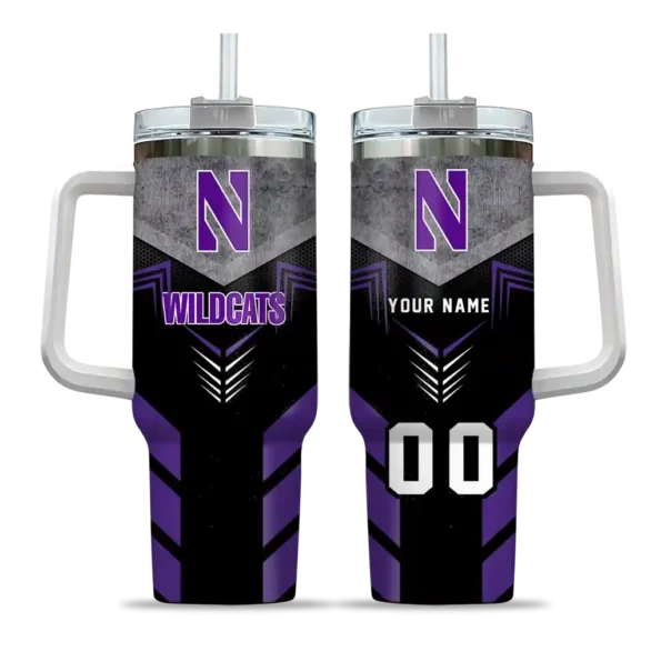 personalized northwestern wildcats arrow armor purple black curved tumbler best selling.webp