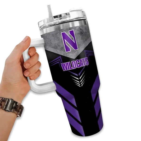 personalized northwestern wildcats arrow armor purple black curved tumbler fashion forward.webp
