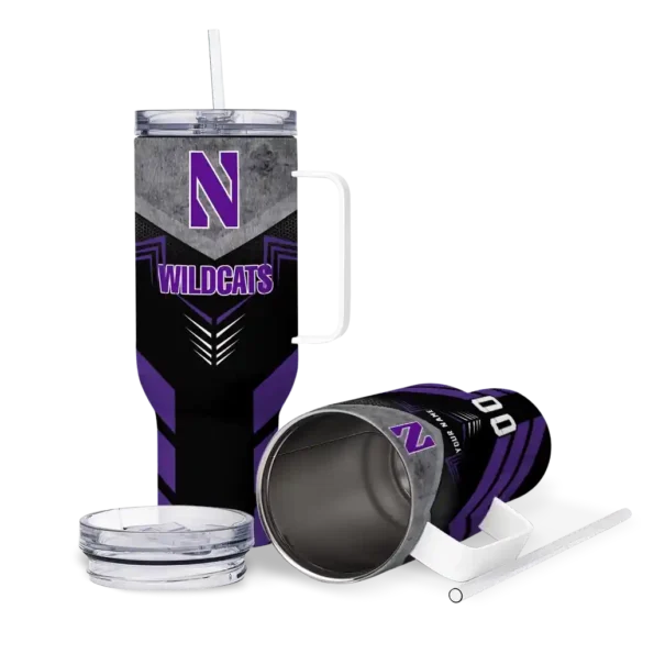 personalized northwestern wildcats arrow armor purple black curved tumbler high quality.webp