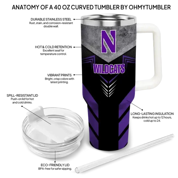 personalized northwestern wildcats arrow armor purple black curved tumbler new arrival.webp