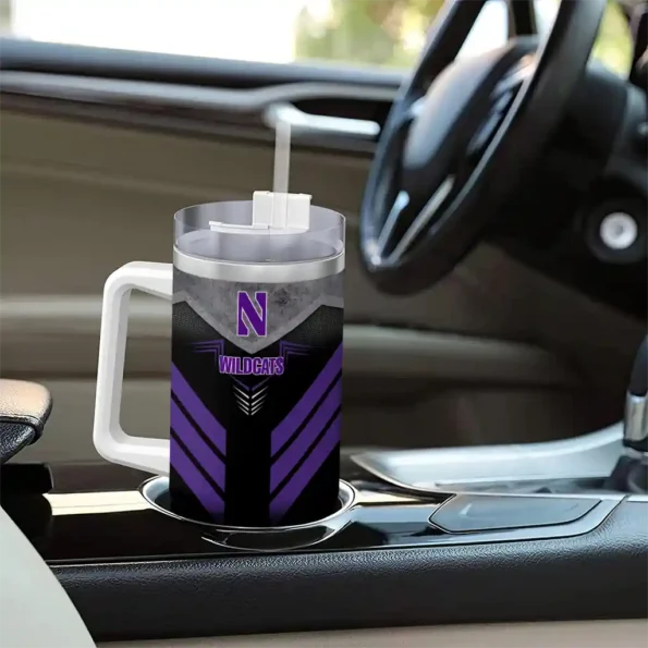 personalized northwestern wildcats arrow armor purple black curved tumbler trendy.webp
