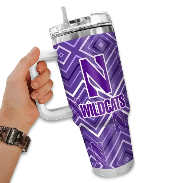 personalized northwestern wildcats bold diamonds purple curved tumbler fashion forward.webp