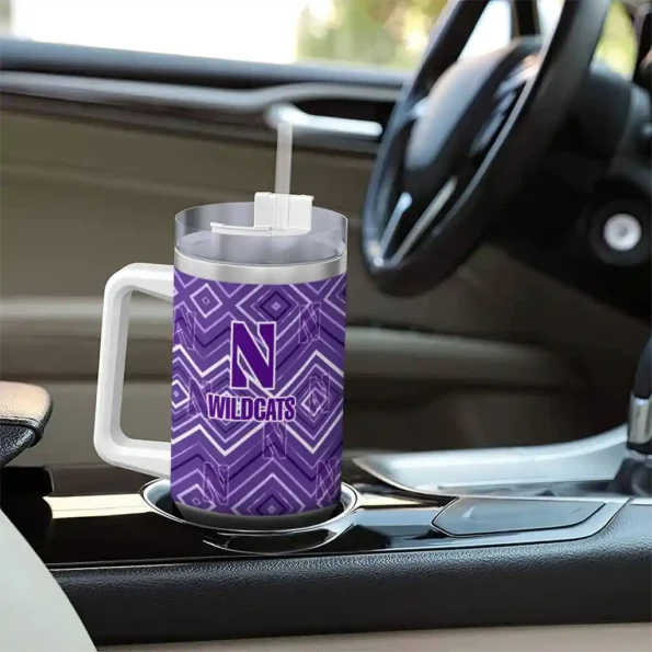 personalized northwestern wildcats bold diamonds purple curved tumbler trendy.webp