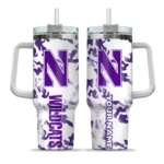personalized northwestern wildcats camo mashup purple white curved tumbler best selling.webp