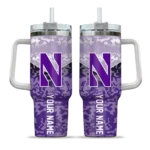 personalized northwestern wildcats chevron stripe purple curved tumbler best selling.webp