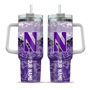 personalized northwestern wildcats chevron stripe purple curved tumbler best selling.webp