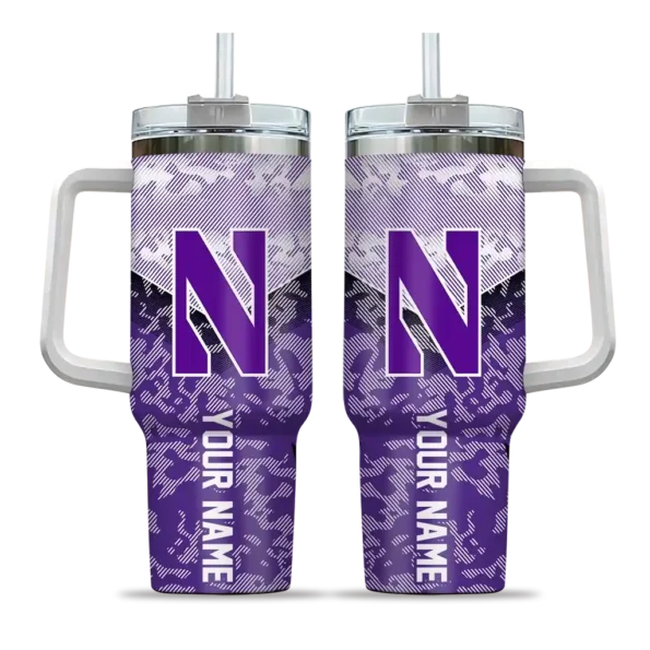 personalized northwestern wildcats chevron stripe purple curved tumbler best selling.webp