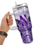 personalized northwestern wildcats chevron stripe purple curved tumbler best selling.webp