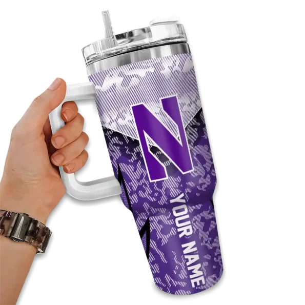 personalized northwestern wildcats chevron stripe purple curved tumbler fashion forward.webp