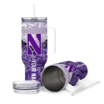 personalized northwestern wildcats chevron stripe purple curved tumbler best selling.webp