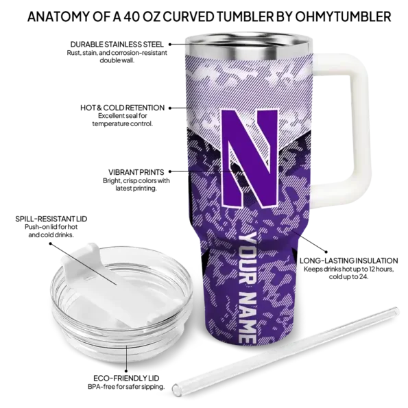 personalized northwestern wildcats chevron stripe purple curved tumbler new arrival.webp