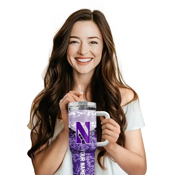 personalized northwestern wildcats chevron stripe purple curved tumbler premium grade.webp
