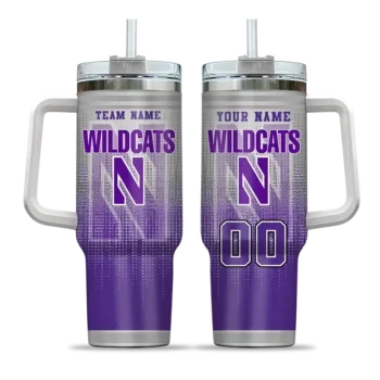 personalized northwestern wildcats gradient dots purple curved tumbler best selling.webp
