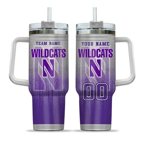 personalized northwestern wildcats gradient dots purple curved tumbler best selling.webp