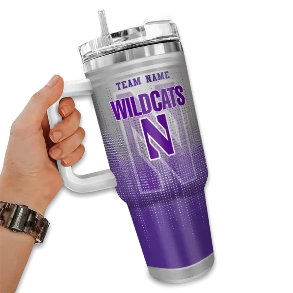 personalized northwestern wildcats gradient dots purple curved tumbler fashion forward.webp