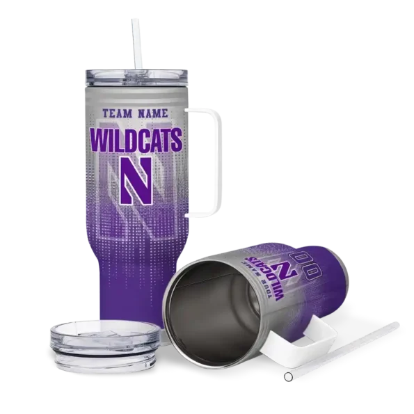 personalized northwestern wildcats gradient dots purple curved tumbler high quality.webp