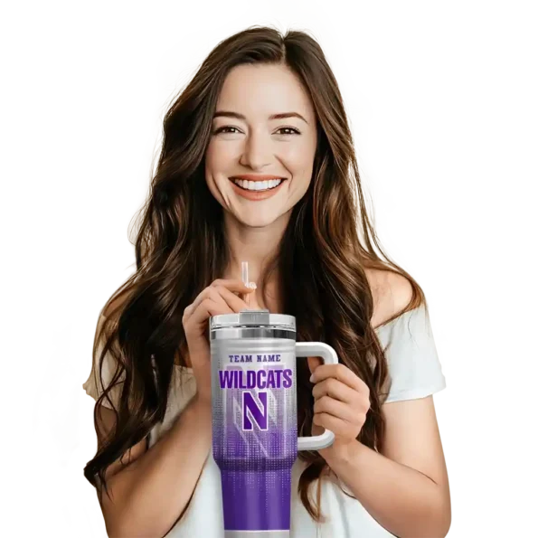 personalized northwestern wildcats gradient dots purple curved tumbler premium grade.webp