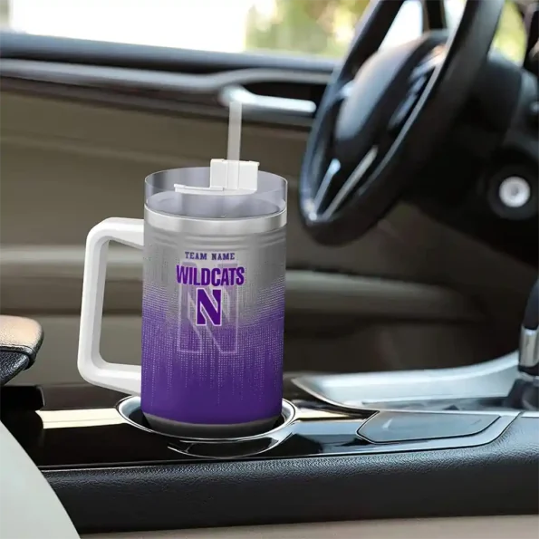 personalized northwestern wildcats gradient dots purple curved tumbler trendy.webp
