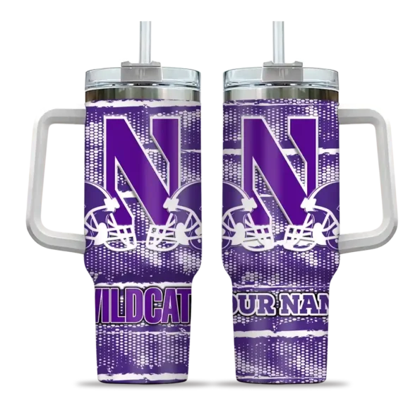 personalized northwestern wildcats honey streaks purple curved tumbler best selling.webp