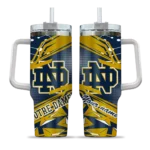 personalized notre dame fighting irish abstract paths navy curved tumbler best selling.webp