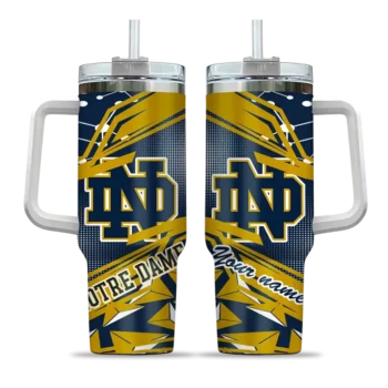 personalized notre dame fighting irish abstract paths navy curved tumbler best selling.webp