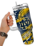 personalized notre dame fighting irish abstract paths navy curved tumbler best selling.webp
