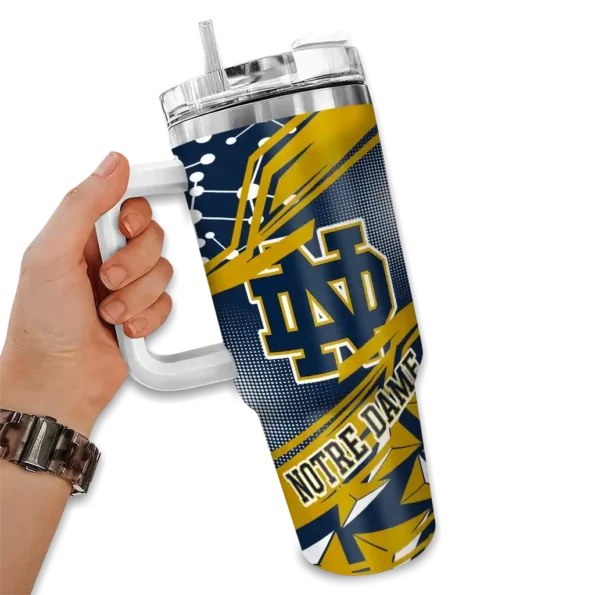 personalized notre dame fighting irish abstract paths navy curved tumbler fashion forward.webp